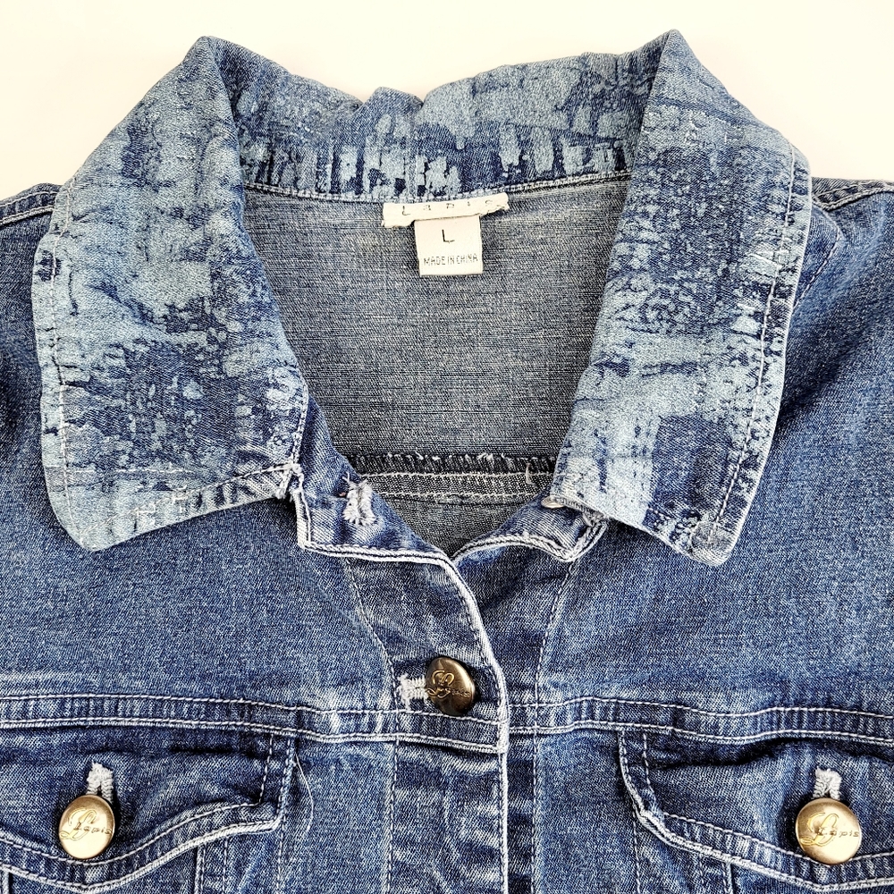 Lapis Cosmopolitan Button Down Jean Jacket With C… - image 4